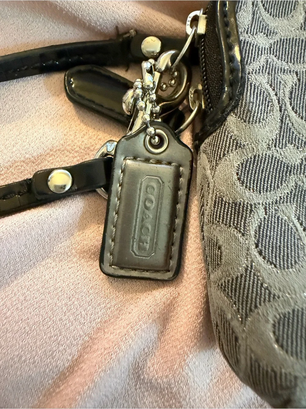 Coach Gray Wristlet with Silver Hardware and TWO pockets!